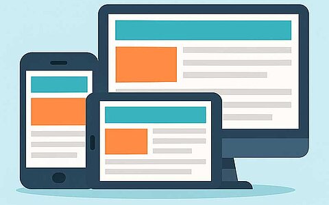 Symbolbild für Viewports: Tablet, Smartphone und Desktop