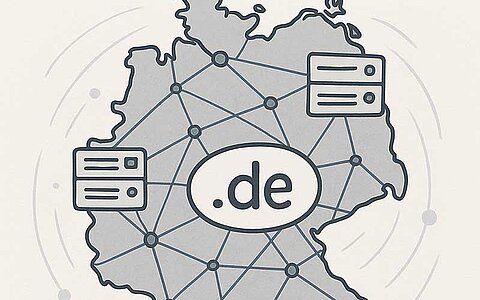 Eine Landkarte von Deutscheland, welche auf .de-Domains hinweist