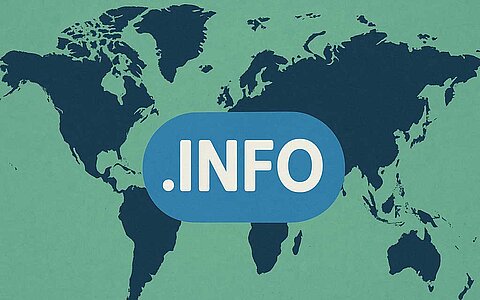 Landkarte mit Symbol-Bild für .info-Domains