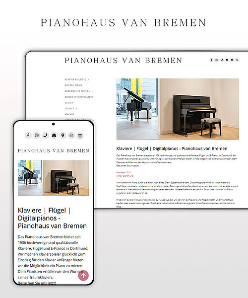 Webdesign & Webumsetzung des Webprojekts Pianohaus van Bremen in Dortmund auf diversen mobile Devices